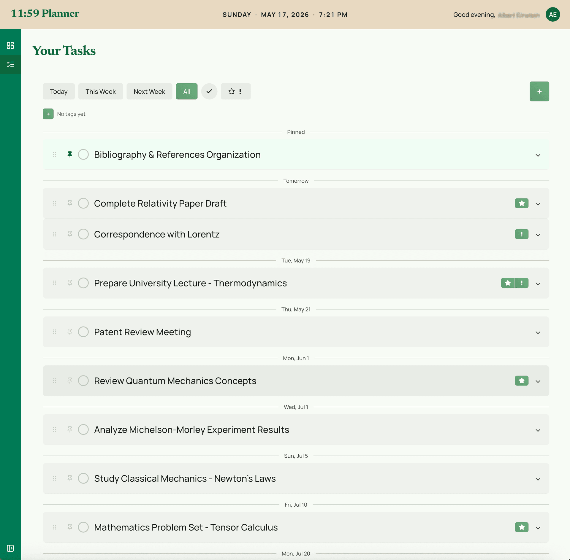 1159 Student Planner task list